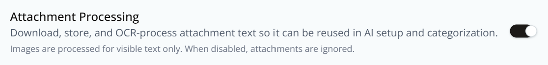 The Attachment Processing toggle, switched on