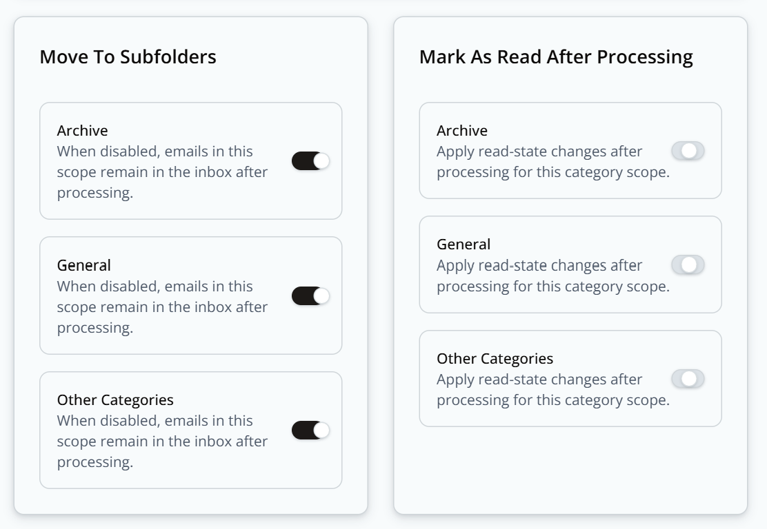 Move To Subfolders and Mark As Read After Processing panels