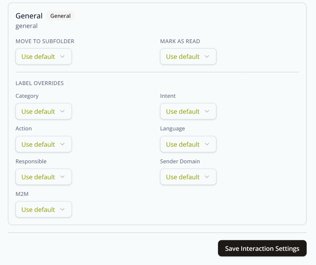 A second category's override card and the Save Interaction Settings button