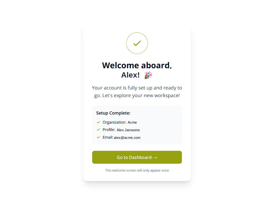 Welcome aboard confirmation